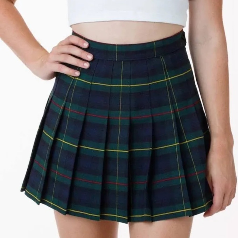 American Apparel Green Plaid Tennis Skirt Large